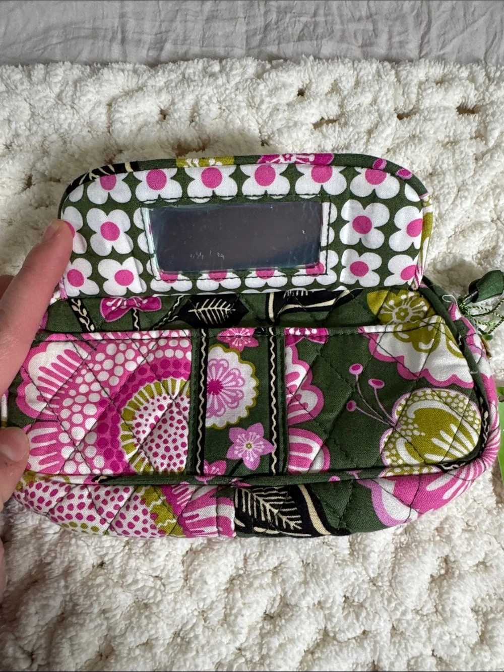 Vera Bradley Pink and Olive Floral Quilted Wristlet Pouch